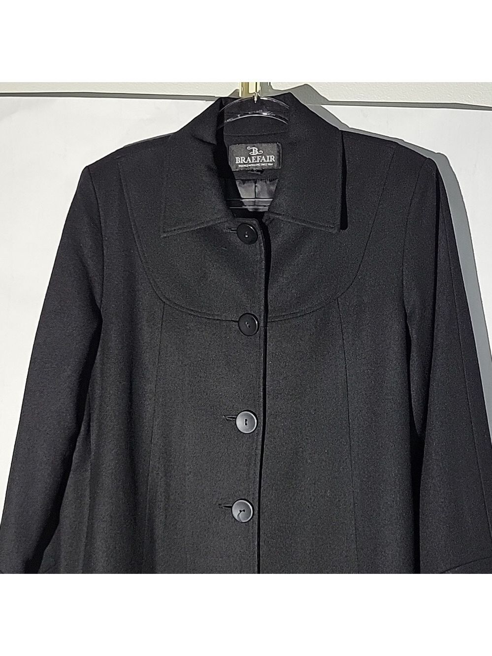 Women's Braefair Vintage Black Wool Mix Overcoat, Size 12 - Picture 3 of 16